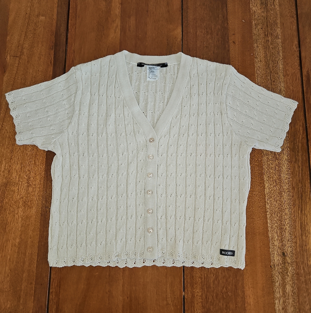 Rockies Cream Short-Sleeve Button Cardigan